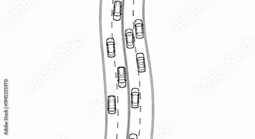 Cars driving on a multi-lane road, rendered in a simple line drawing style