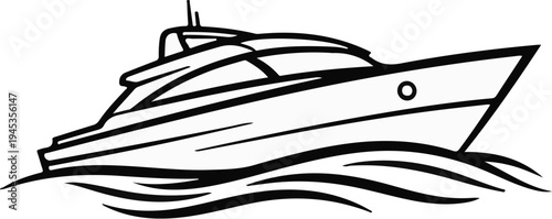 Sleek motor yacht speeding through stylized waves