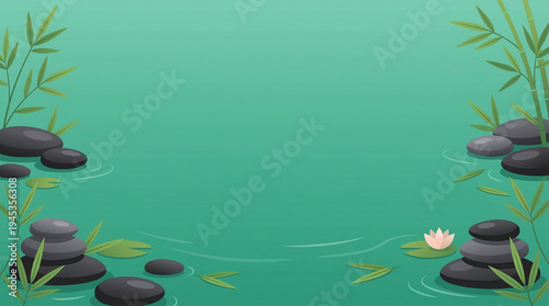 Zen spa relax background frame with water stone and bamboo