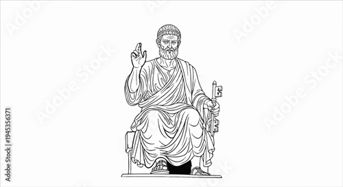 Seated figure in toga, holding keys, with hand raised