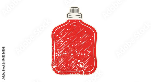 Vintage red hot water bottle with distressed texture isolated on white background