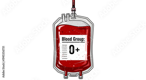 Blood bag with O+ blood type, medical concept, isolated on white