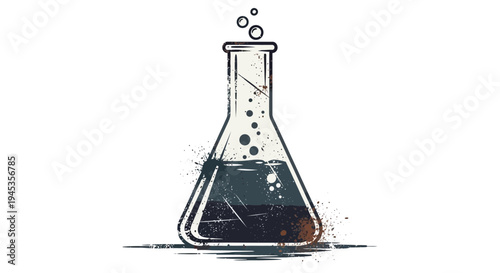 Chemical reaction in laboratory flask with bubbles
