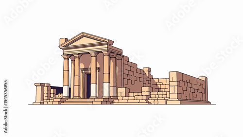 Ancient stone ruins with classical columns and weathered walls under sunlight