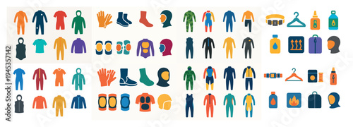 Apparel icons with shirt glove boot colorful