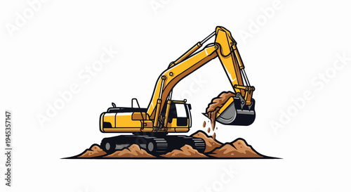 Yellow excavator digging dirt