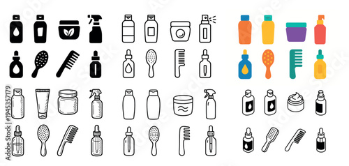 Personal care icons with bottle comb jar outline