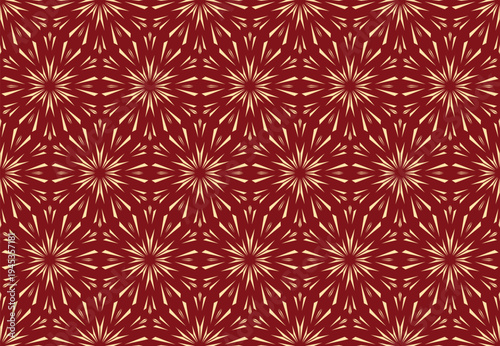 Flower geometric pattern. Seamless vector background. Golden and red ornament. Ornament for fabric, wallpaper, packaging. Decorative print
