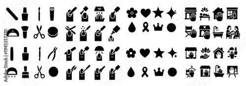 Beauty icons with nail polish scissors heart solid