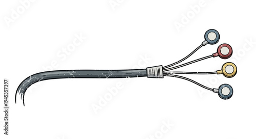 Multiple colored cables with circular ends, wire bundle, technology concept