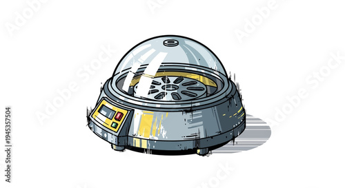 Scientific laboratory centrifuge with transparent dome and digital display