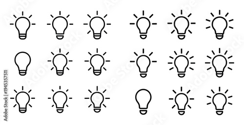 Idea icons with bulb light ray outline