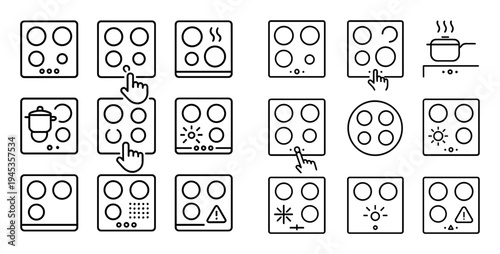Kitchen icons with stove burner control outline