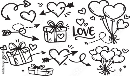 Gift boxes with balloons and hearts vector illustration for celebration and holiday design