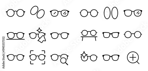 Fashion icons with eyeglasses and lenses outline