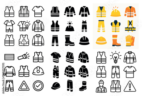 Safety icons with vest helmet boot minimal