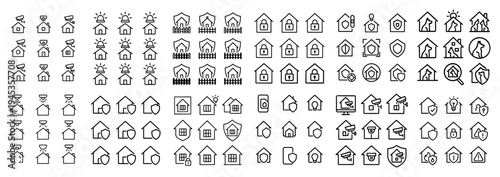 Real estate icons with house roof window outline