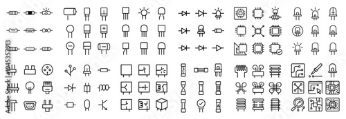 Electronics icons with chip resistor capacitor minimal