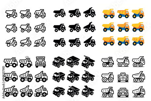Construction icons with dump truck wheel flat