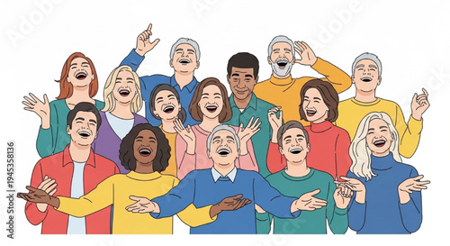 Joyful Diverse People Vector Illustration with Smiling Faces and Playful Gestures