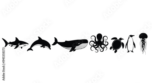 A group of animals are standing in a line vector silhouette