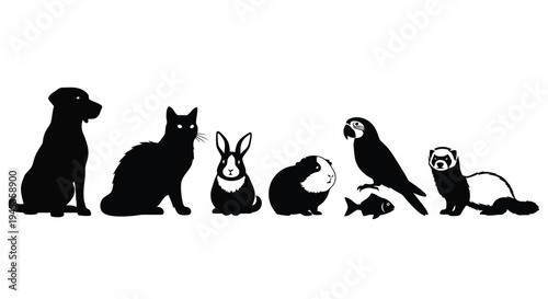 A dog and a cat are sitting next to each other vector silhouette