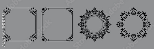 Set of decorative frames Elegant vector element for design in Eastern style, place for text. Floral black and gray frames. Lace illustration for invitations and greeting cards