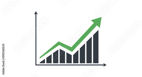 A bar chart with a green upward-trending line graph symbolizing business growth, financial success, and positive market trends.
