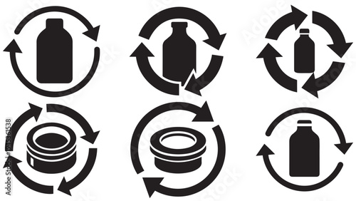 Circular Economy Product Loop Icon — Minimal Black-and-White Solid Silhouette, Flat Vector, Isolated on White
