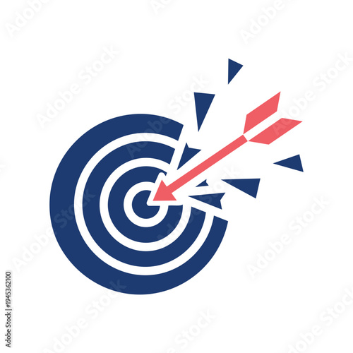 Dart hitting target and shattering vector flat icon. success concept, accurate shot goal symbol on transparent background