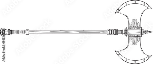 medieval war axe weapon black contour illustration