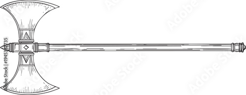 medieval war axe weapon black contour illustration