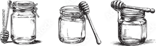 minimalist black and white outline drawing of a sweet honey jar, perfect for organic farm and breakfast imagery