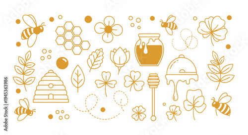 flat vector Honey Bee Icon Set isolated on White Background vector background, vector illustration
