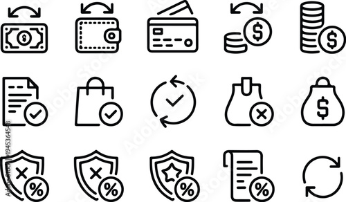 Refund Collection Silhouette Icon Set Money Refund Typography Silhouette Icon Pack