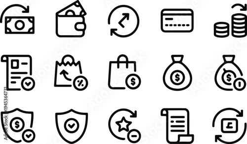 Refund Collection Silhouette Icon Set Money Refund Typography Silhouette Icon Pack