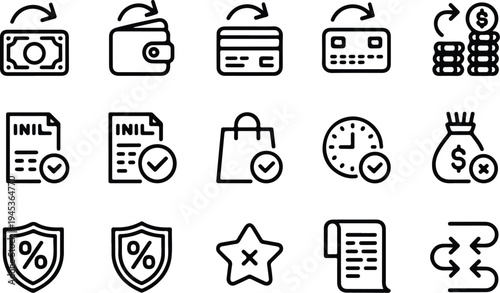 Refund Collection Silhouette Icon Set Money Refund Typography Silhouette Icon Pack
