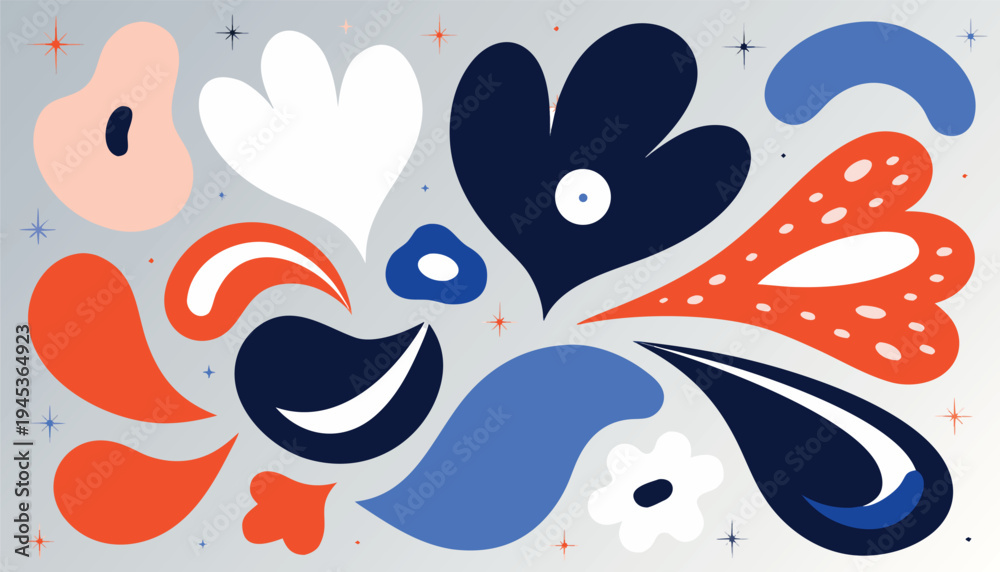 Naklejka premium Abstract Floral Backgrounds and Whimsical Botanical Illustrations with Modern Patterns