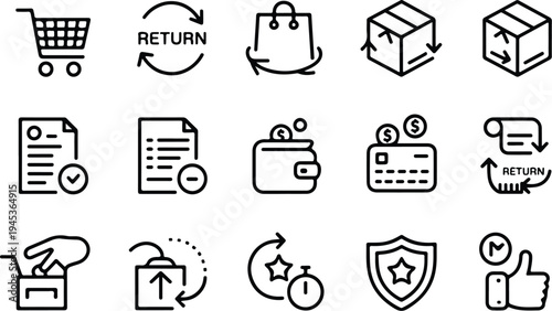 Refund Collection Silhouette Icon Set Money Refund Typography Silhouette Icon Pack