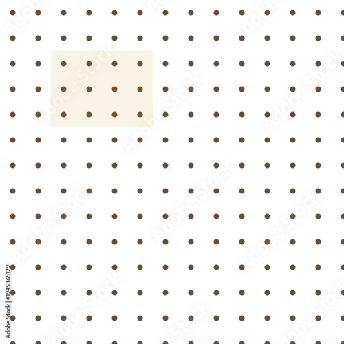 A mockup of a pegboard with various brown dots and a light beige rectangle on a white background for design purposes.