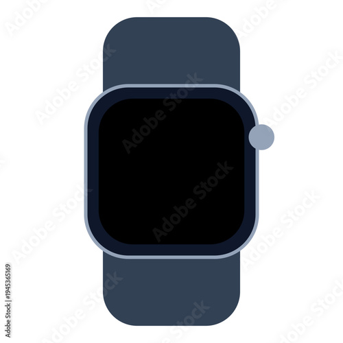 The smartwatch features a sleek design with a dark blue band and a black screen.