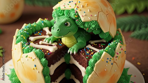 Wallpaper Mural A decorated dinosaur cake, with layered frosting and eggshell design Torontodigital.ca