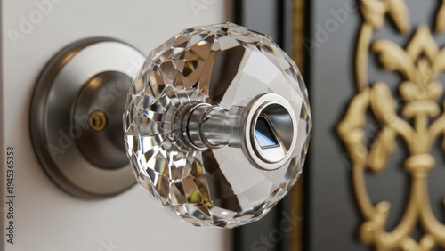 Wallpaper Mural Sparkling crystal doorknob with intricate faceting, contrasted by a metallic base and trim Torontodigital.ca