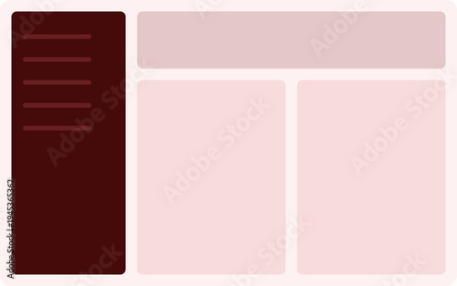 A graphic designer creates a digital tablet mockup with a maroon sidebar and pink rectangles on a white background for a modern illustration.