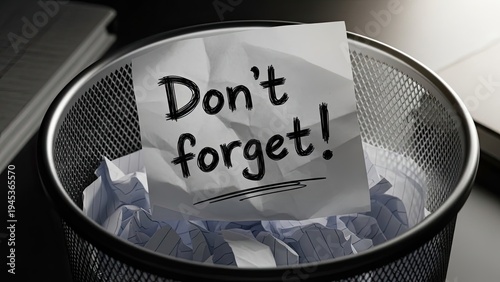 Wallpaper Mural A crumpled paper with "Don't forget!" in a metal wastebasket filled with other crushed paper Torontodigital.ca