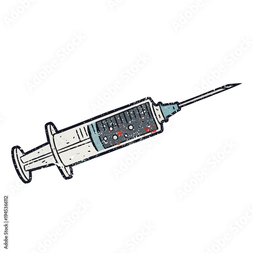 Cartoon syringe with liquid and needle, isolated on white background
