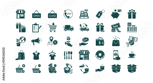 Professional Set of Shopping and E-commerce Vector Icons for Retail Business and Online Store Design