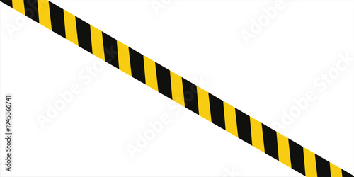 Warning tape with yellow and black diagonal stripes. Warn stop seamless line. Yellow and black caution tape border.