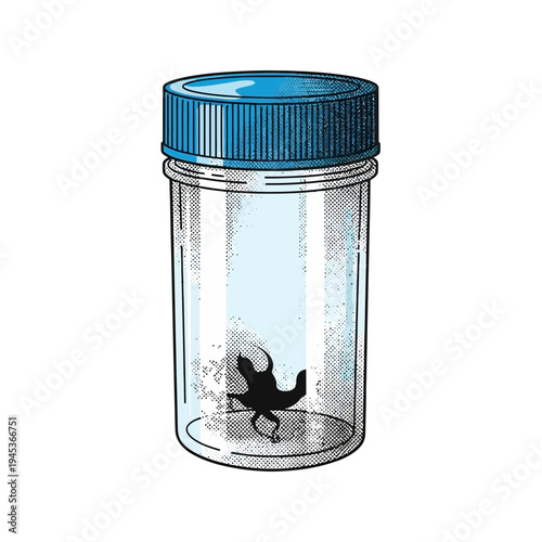 Scorpion in specimen jar, laboratory research, entomology illustration
