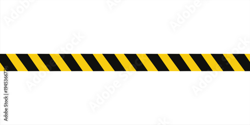 Warning tape with yellow and black diagonal stripes. Warn stop seamless line. Yellow and black caution tape border.
